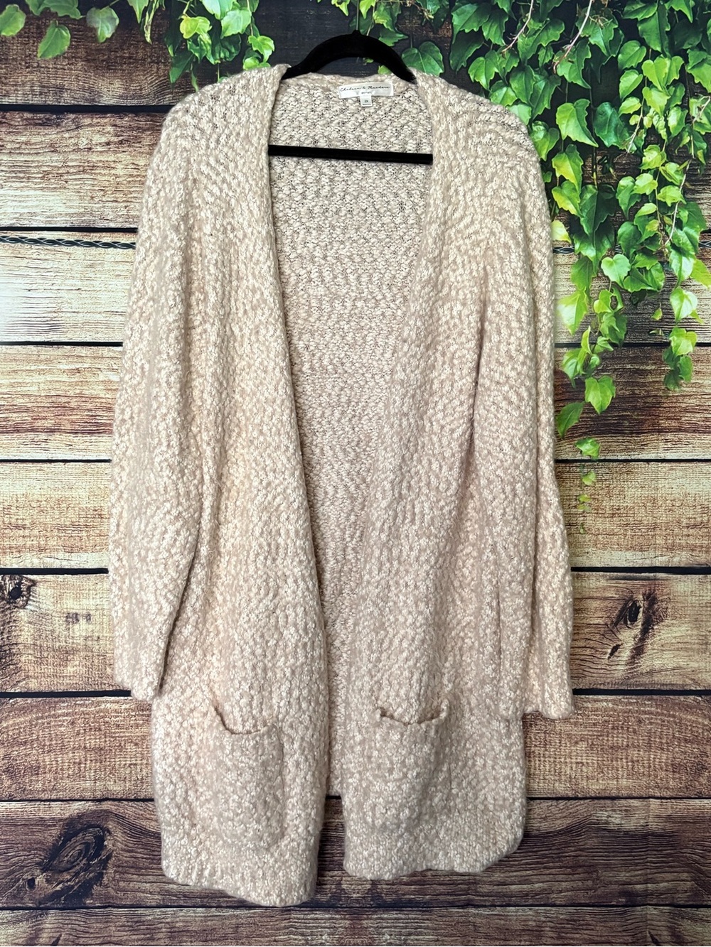 Chelsea & Theodore Long Woven Open Cardigan